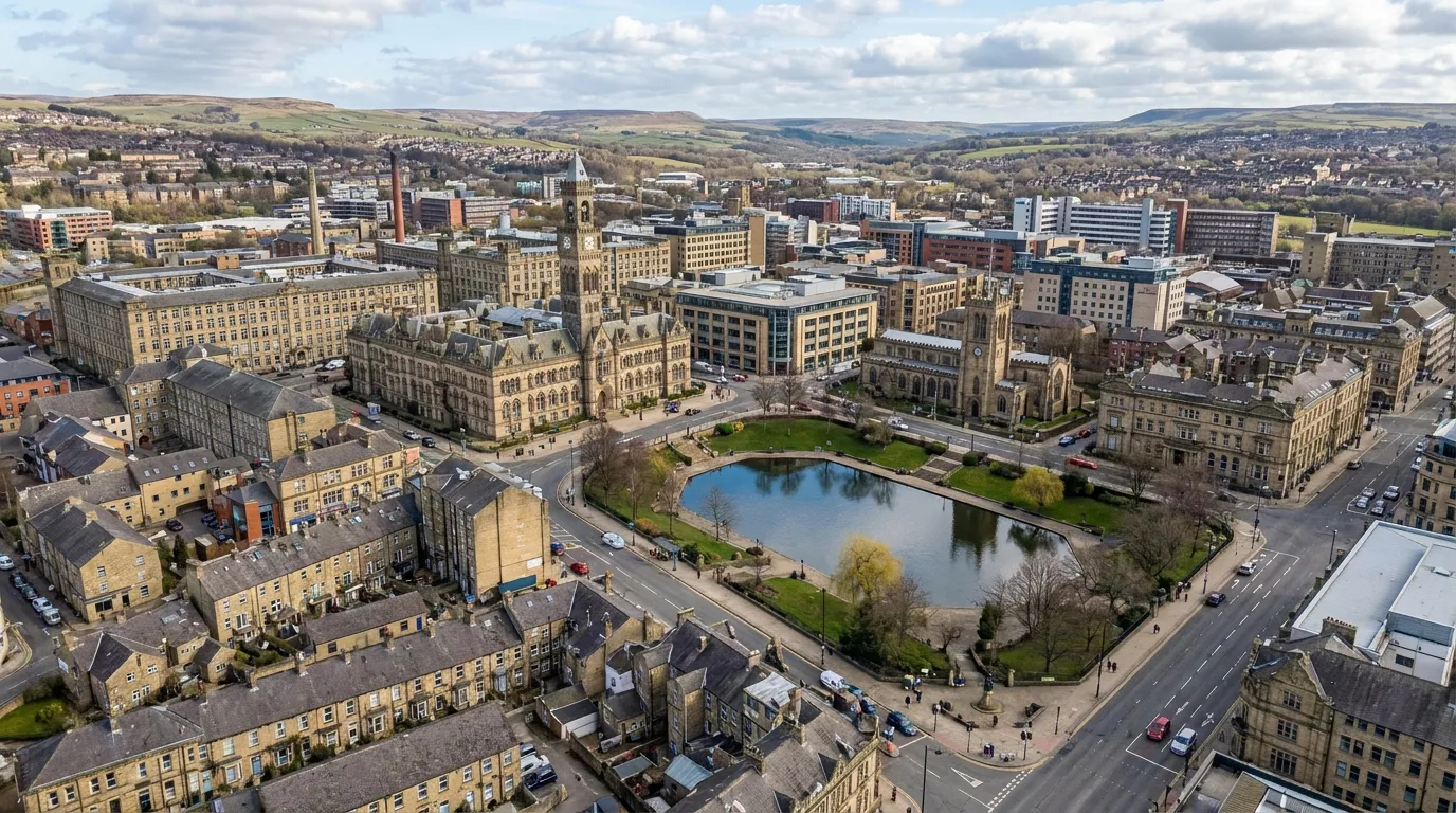 Distributor delivering leaflets through letterboxes in a Bradford residential street as part of a GPS-tracked local marketing campaign